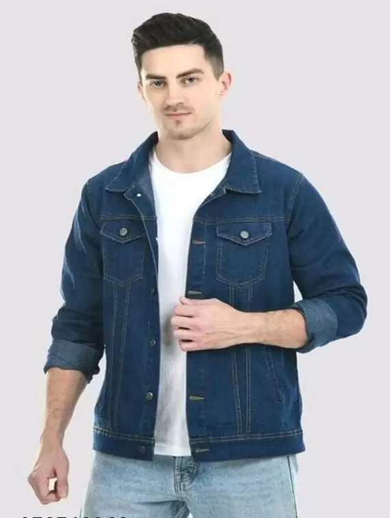 men solid long sleeves denim jacket