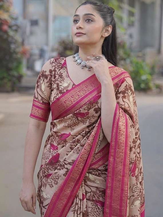 women printed bordered saree with blouse - 22576649 -  Standard Image - 1