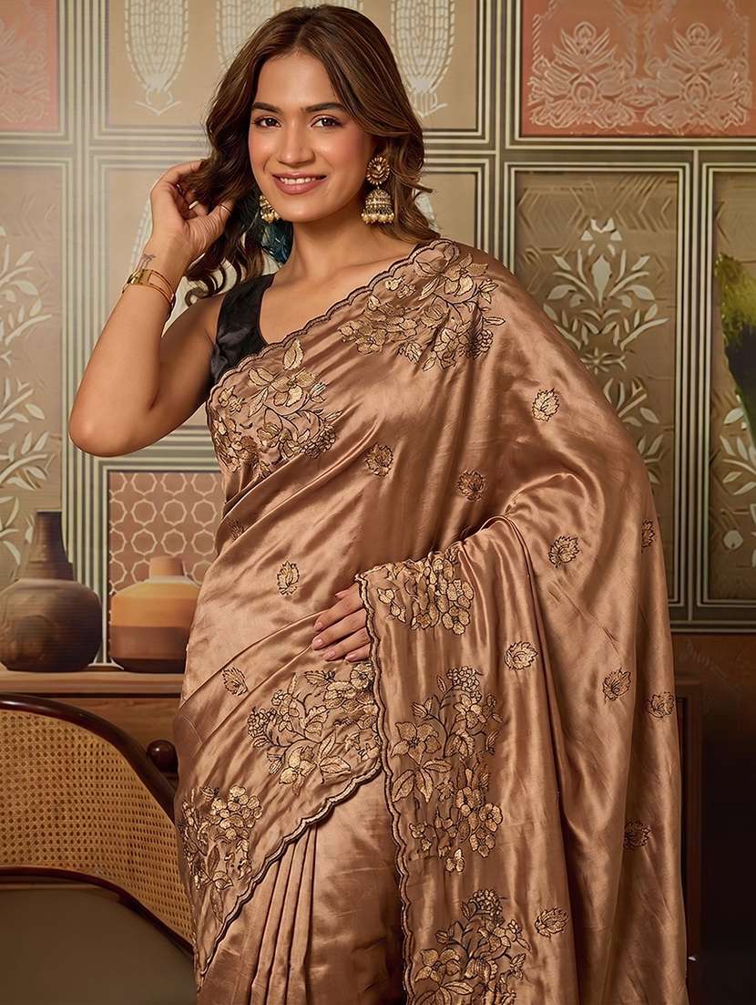 women solid with work embroidered saree with blouse - 22576671 -  Standard Image - 1