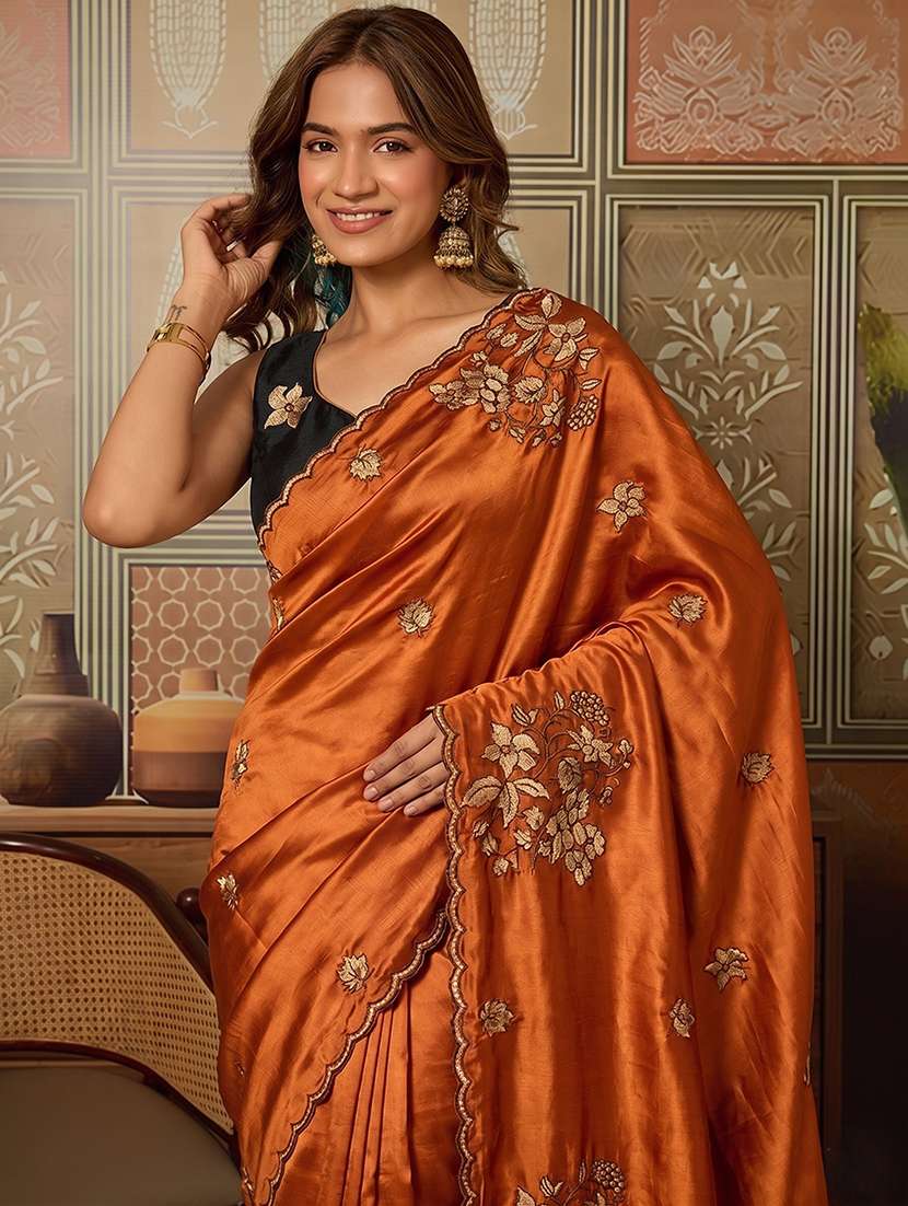 women solid with work embroidered saree with blouse - 22576674 -  Standard Image - 1