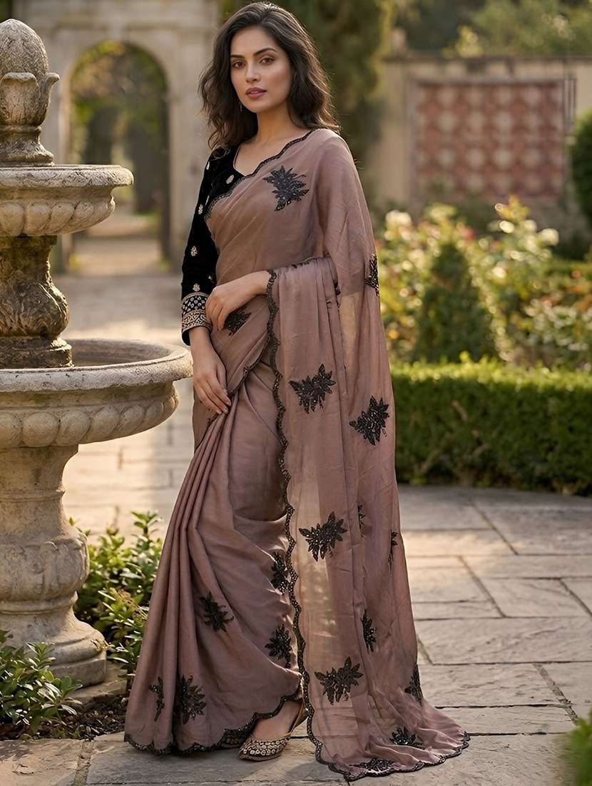 women solid with work embroidered saree with blouse