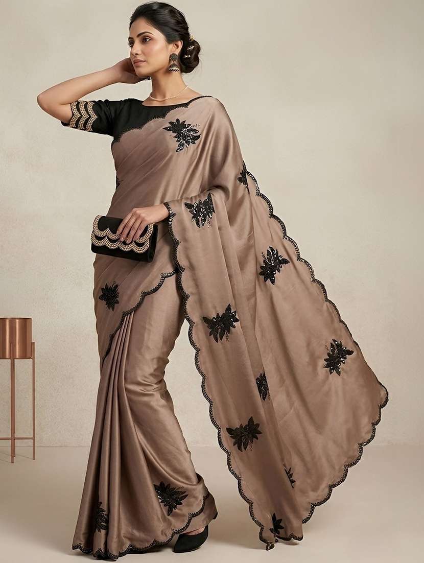 women solid with work embroidered saree with blouse