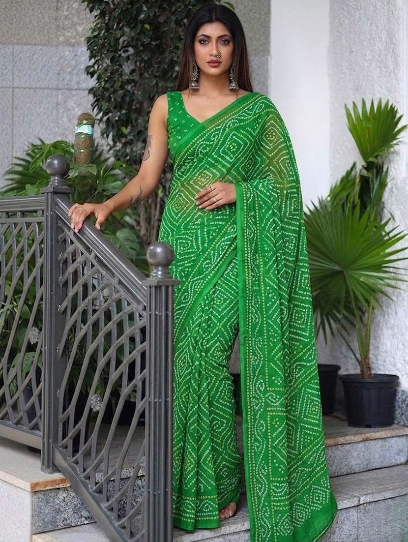 women bandhani printed saree with blouse - 22576686 -  Standard Image - 1