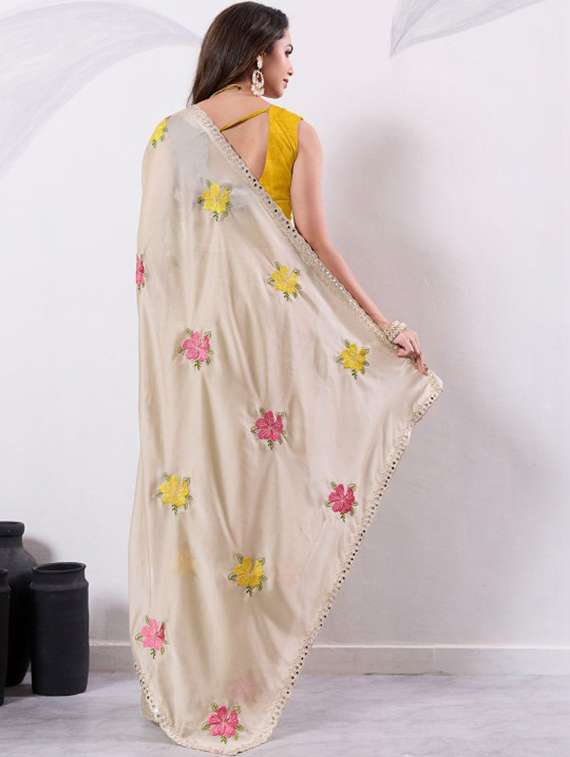 Women Solid With Work Embroidered Saree With Blouse - 22576750 -  Standard Image - 4