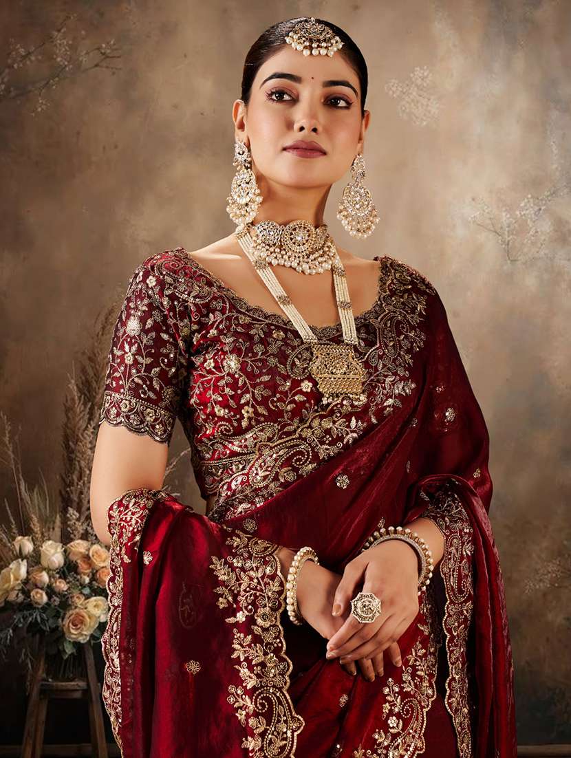 women solid with work embroidered saree with blouse - 22576767 -  Standard Image - 1