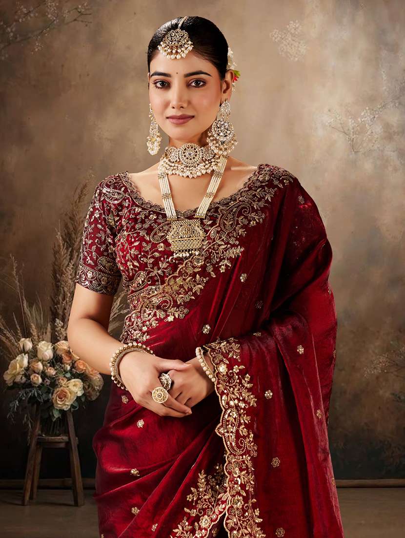 women solid with work embroidered saree with blouse - 22576767 -  Standard Image - 4