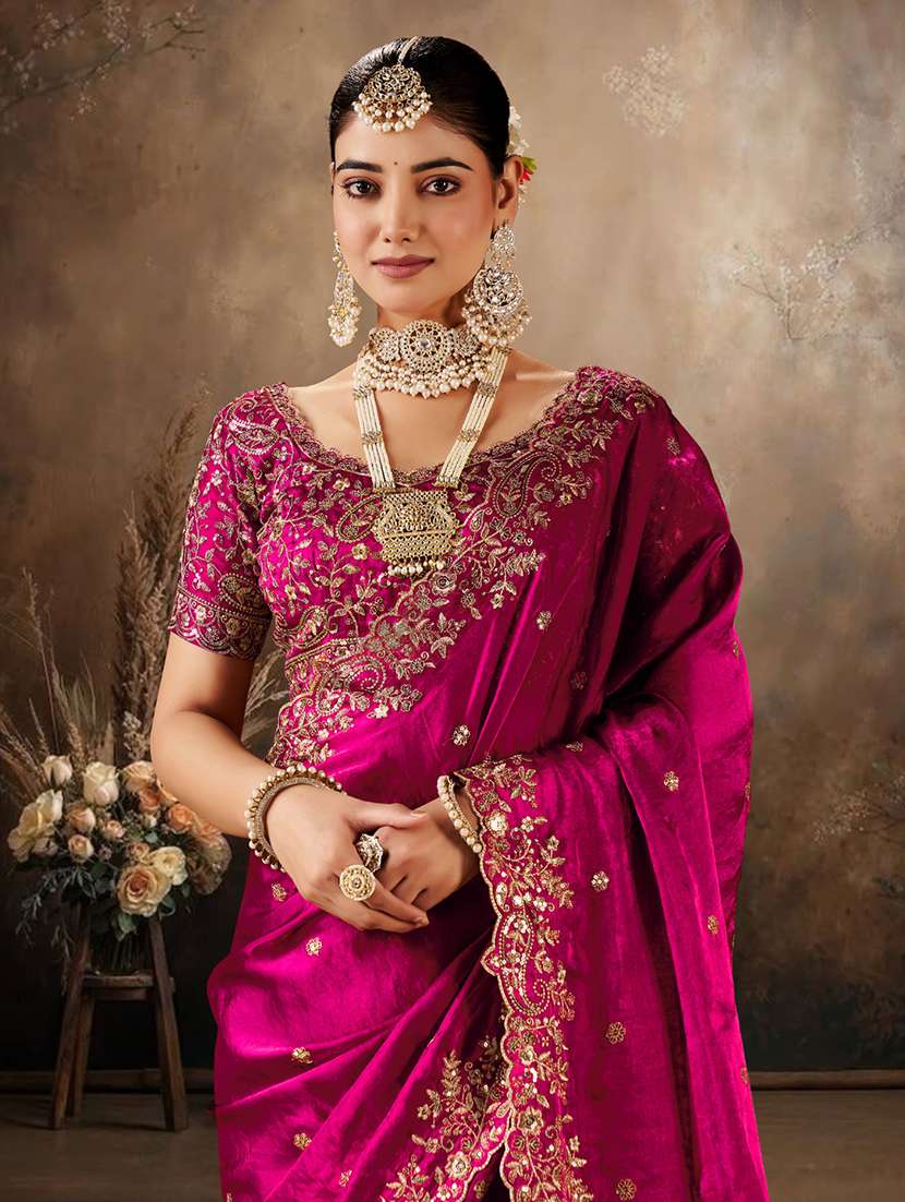 women solid with work embroidered saree with blouse - 22576768 -  Standard Image - 1