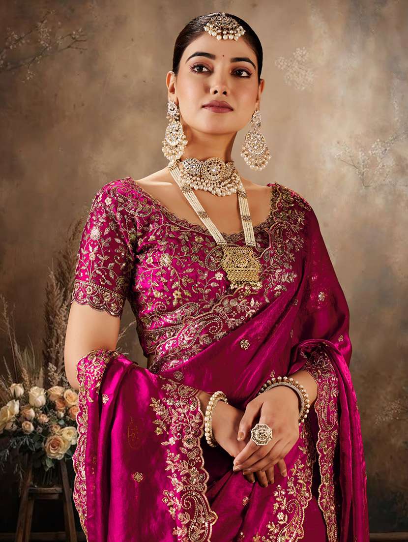 women solid with work embroidered saree with blouse - 22576768 -  Standard Image - 4