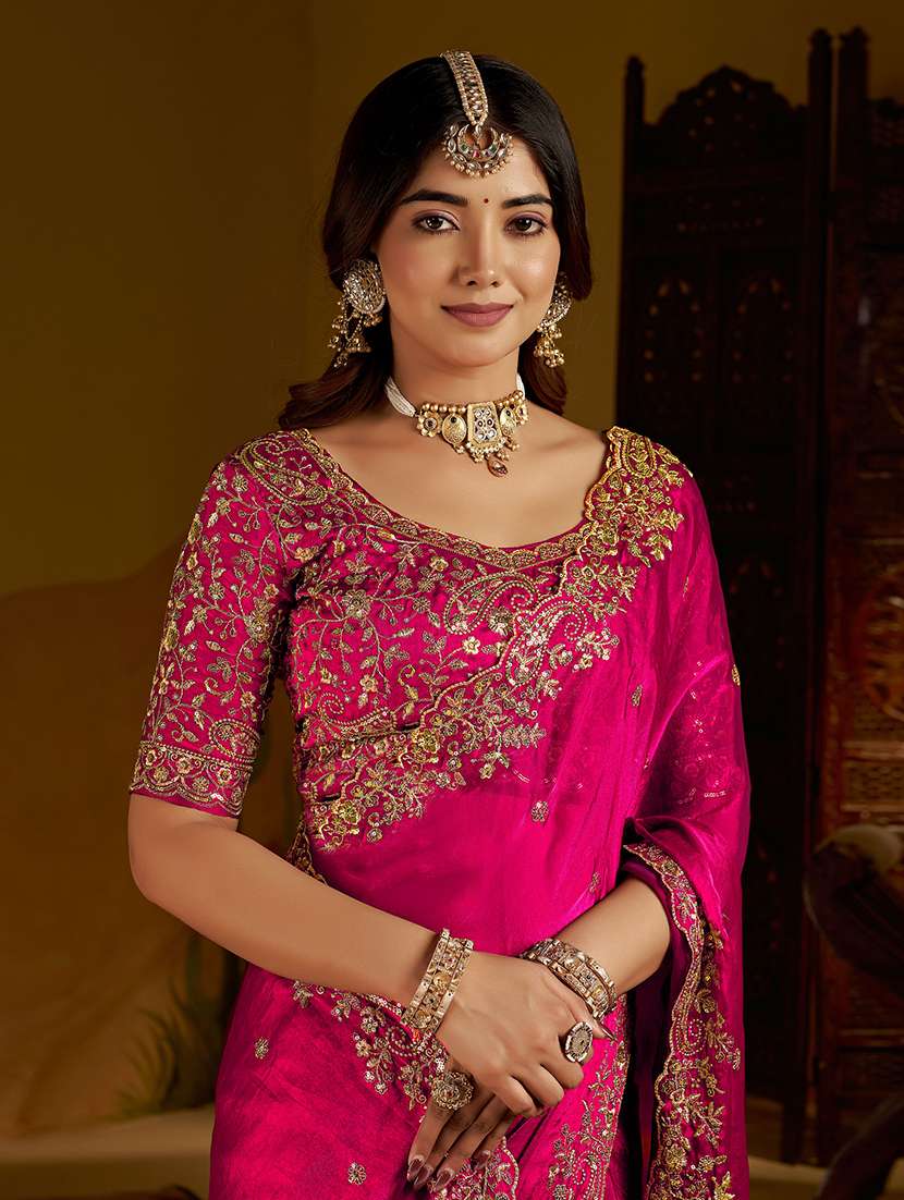 women solid with work embroidered saree with blouse - 22576771 -  Standard Image - 1