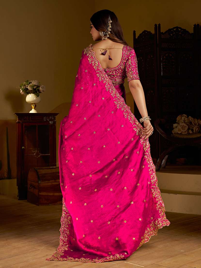 women solid with work embroidered saree with blouse - 22576771 -  Standard Image - 4