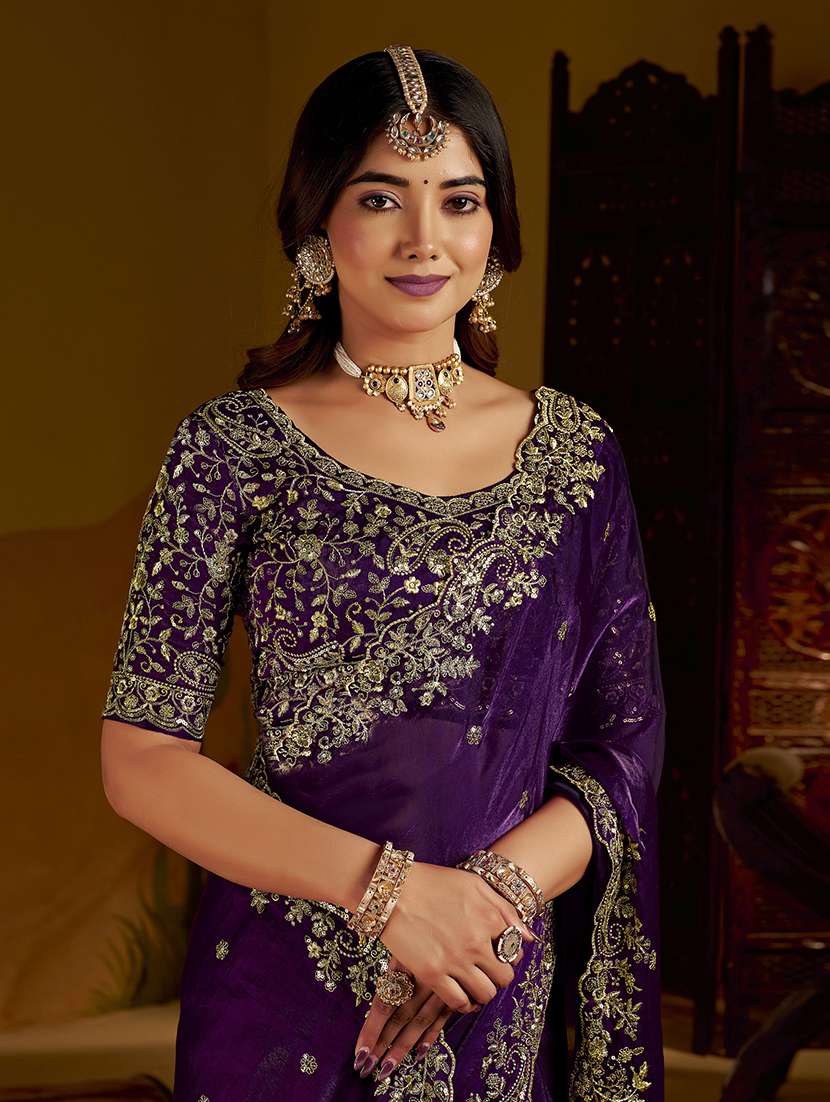 women solid with work embroidered saree with blouse - 22576772 -  Standard Image - 1