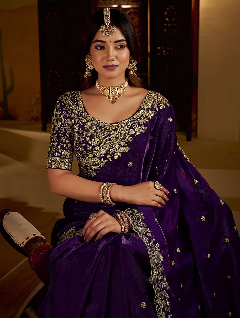 women solid with work embroidered saree with blouse - 22576772 -  Standard Image - 4