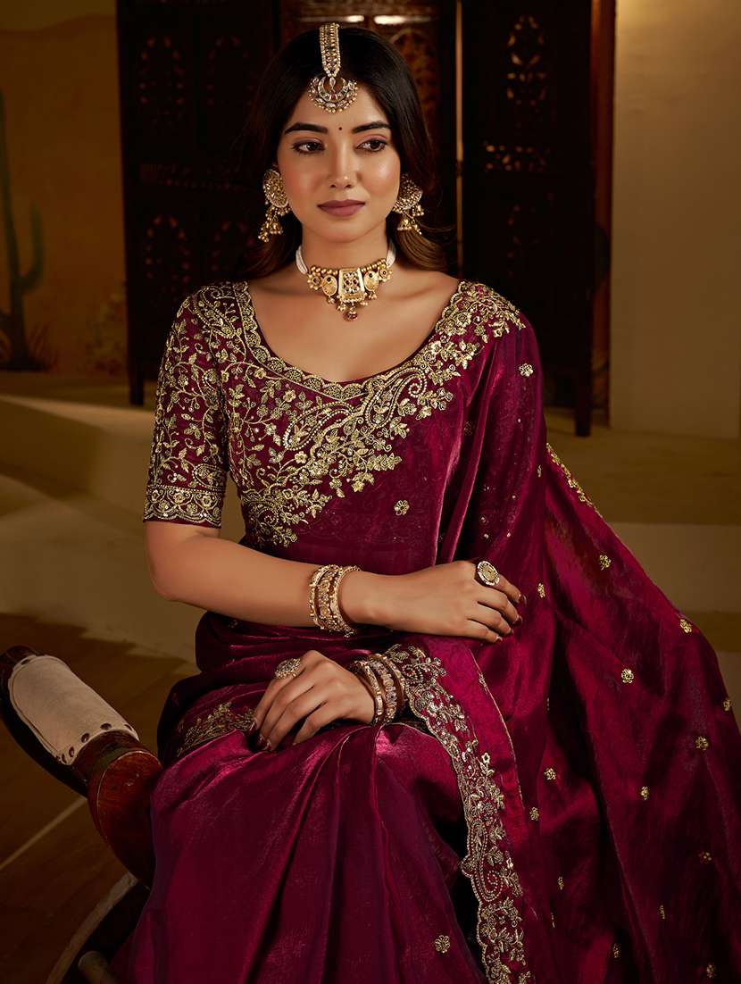 women solid with work embroidered saree with blouse - 22576773 -  Standard Image - 4