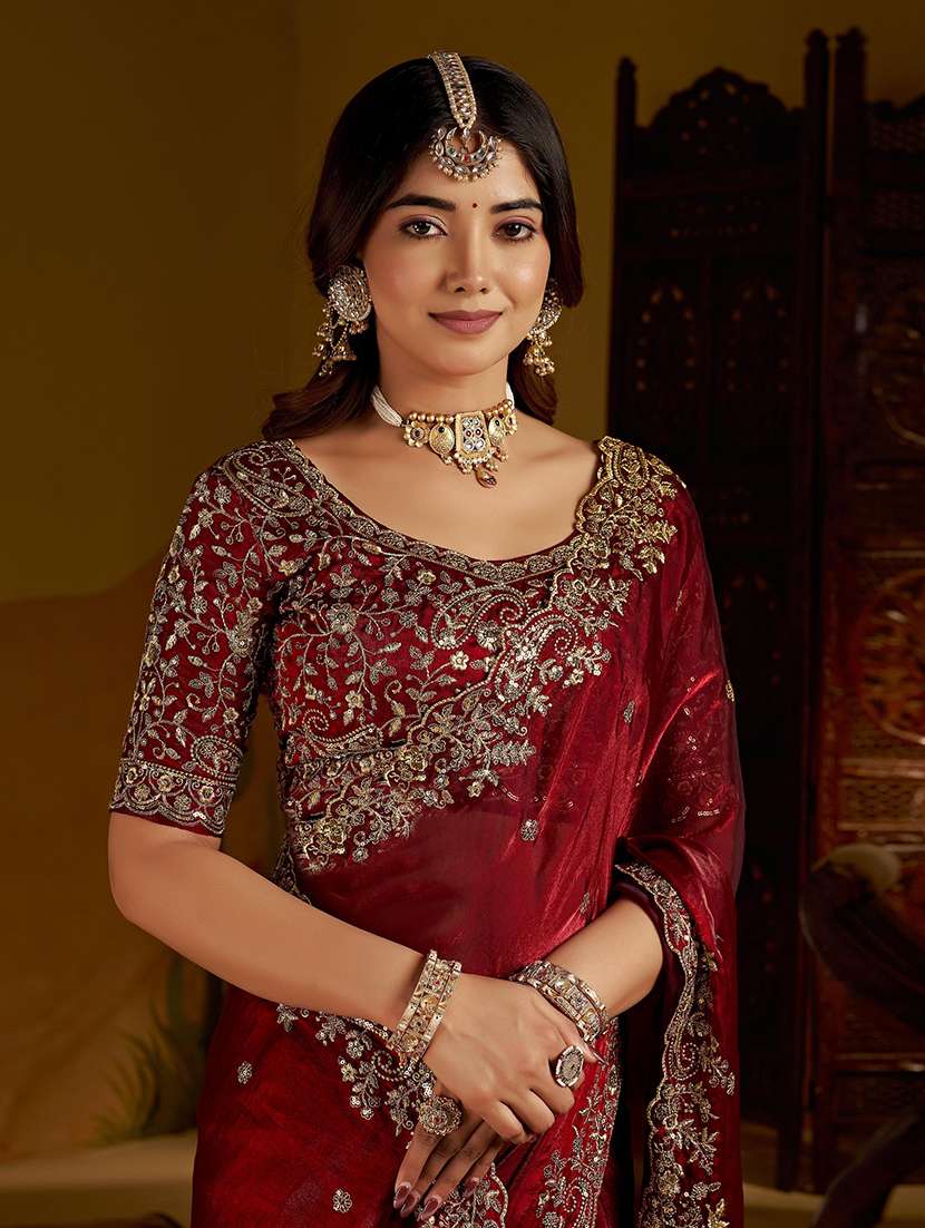 women solid with work embroidered saree with blouse - 22576774 -  Standard Image - 1
