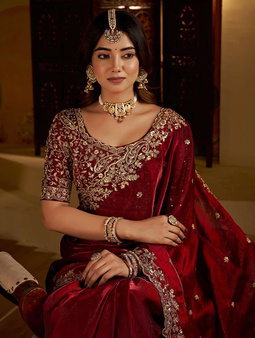 women solid with work embroidered saree with blouse - 22576774 -  Standard Image - 4