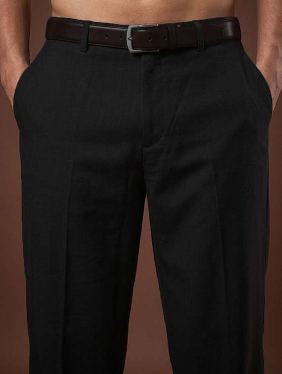 Men Solid Mid Rise Flat Front Trouser - 22576806 -  Standard Image - 1