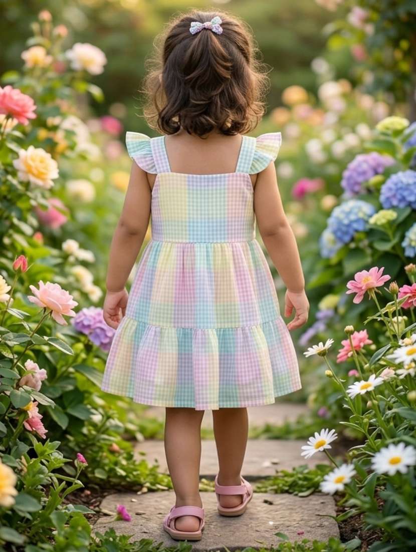 girls printed square neck tiered frock - 22576820 -  Standard Image - 1