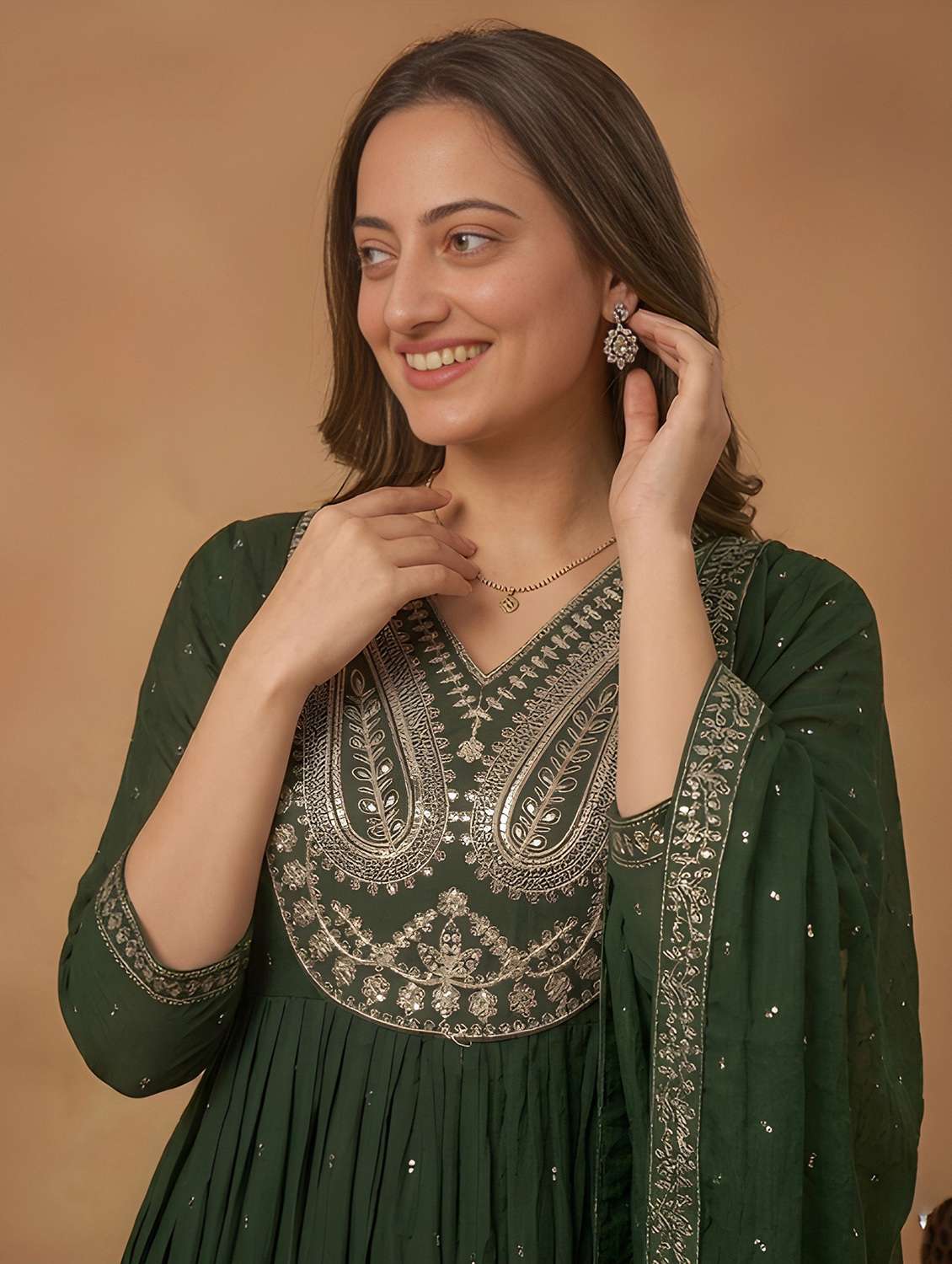 women embroidered three quarter sleeves kurta pant set with dupatta - 22576905 -  Standard Image - 1