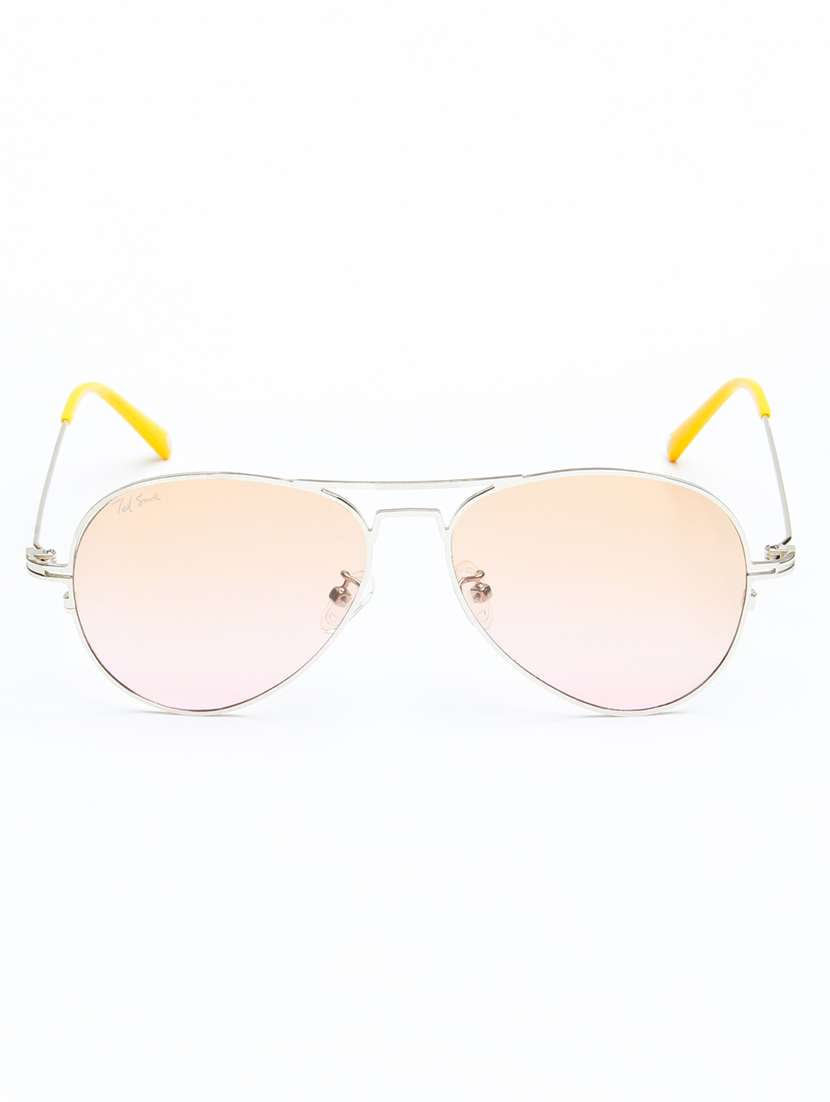 ted smith unisex aviator silver-brown pink metal sunglasses with polarised lens - 22576921 -  Standard Image - 1
