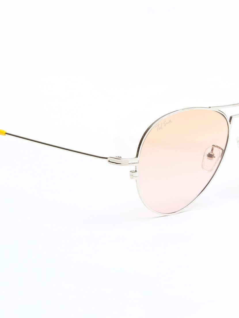 ted smith unisex aviator silver-brown pink metal sunglasses with polarised lens - 22576921 -  Standard Image - 4