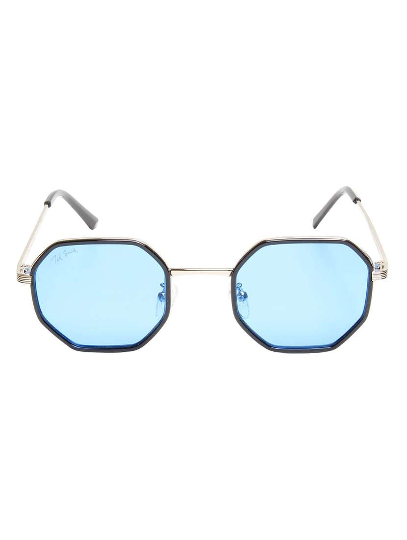 ted smith unisex hexagon silver-black-blue metal sunglasses with polarised lens - 22576931 -  Standard Image - 1