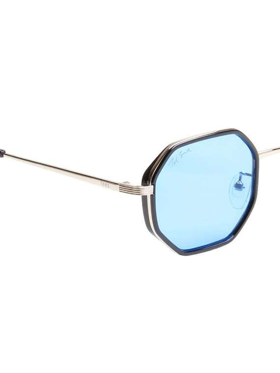 ted smith unisex hexagon silver-black-blue metal sunglasses with polarised lens - 22576931 -  Standard Image - 4