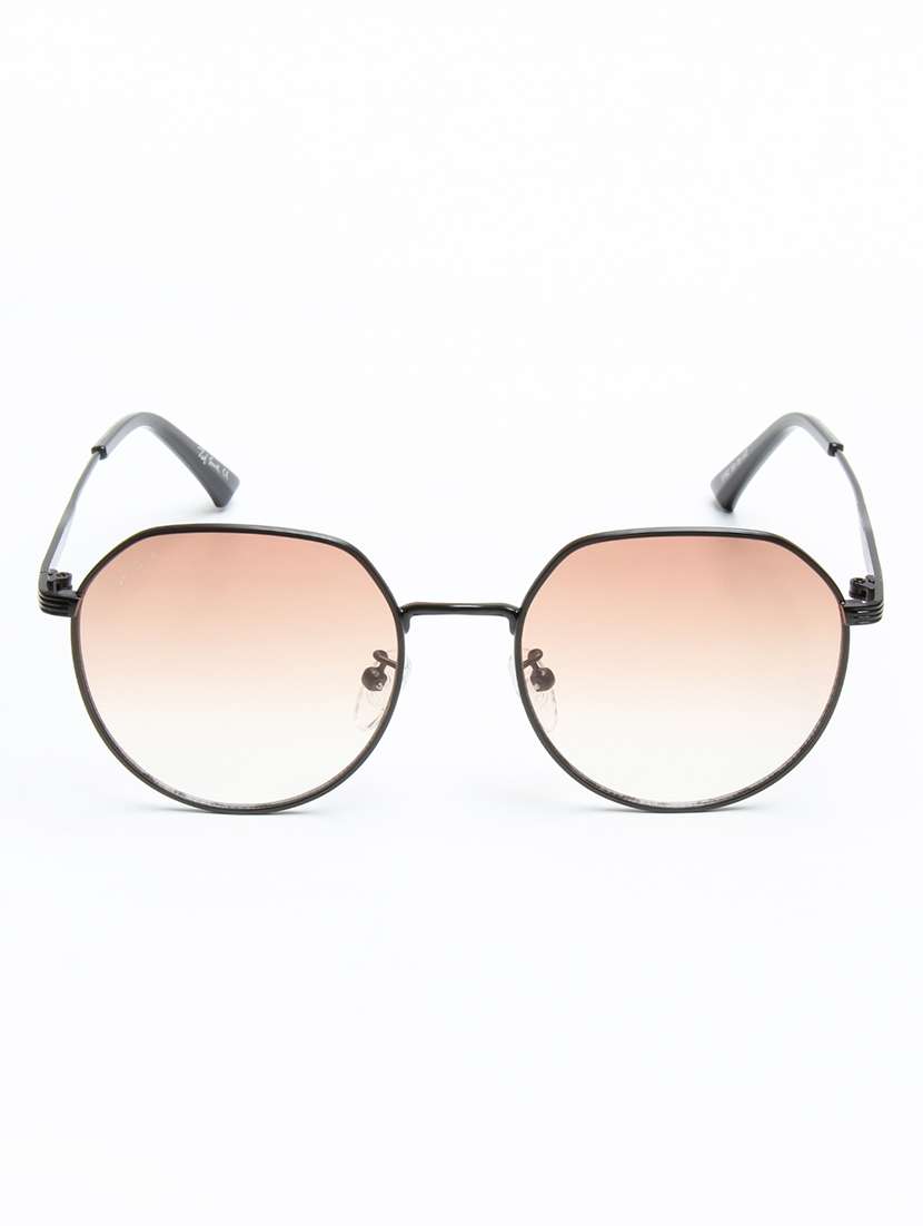 ted smith unisex hexagon black-brown graded metal sunglasses with uv protected lens - 22576933 -  Standard Image - 1