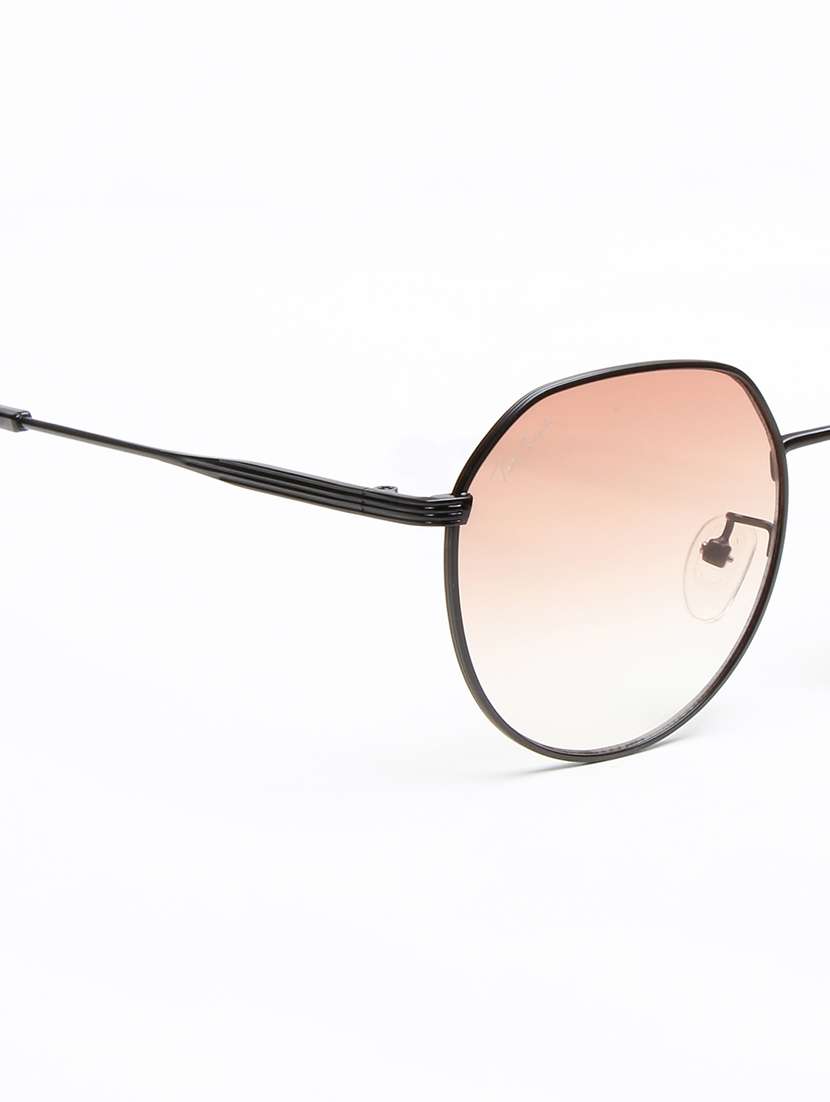 ted smith unisex hexagon black-brown graded metal sunglasses with uv protected lens - 22576933 -  Standard Image - 4
