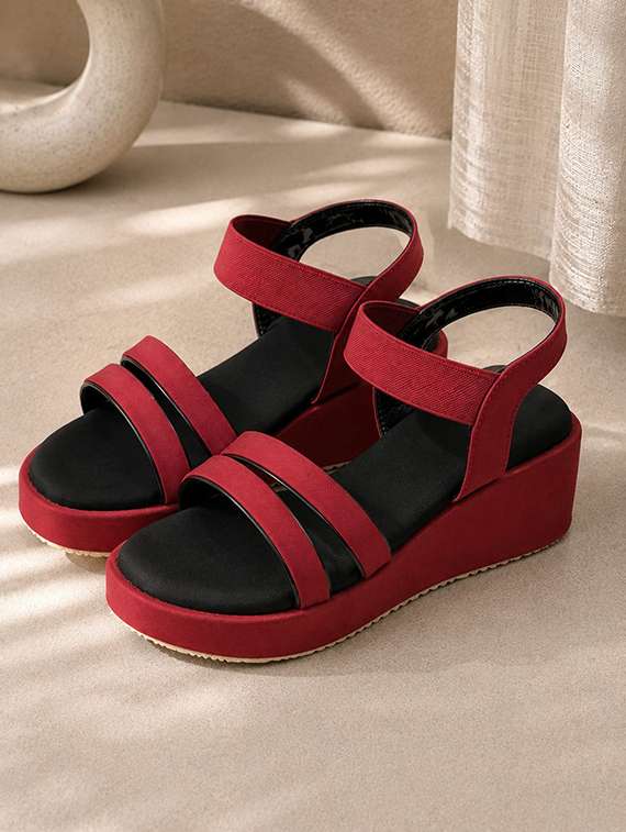 women solid ankle strap wedges