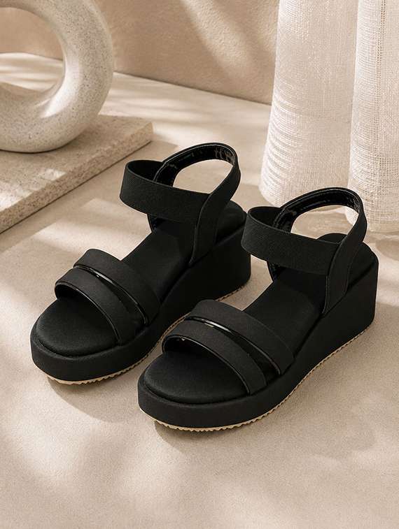 women solid ankle strap wedges