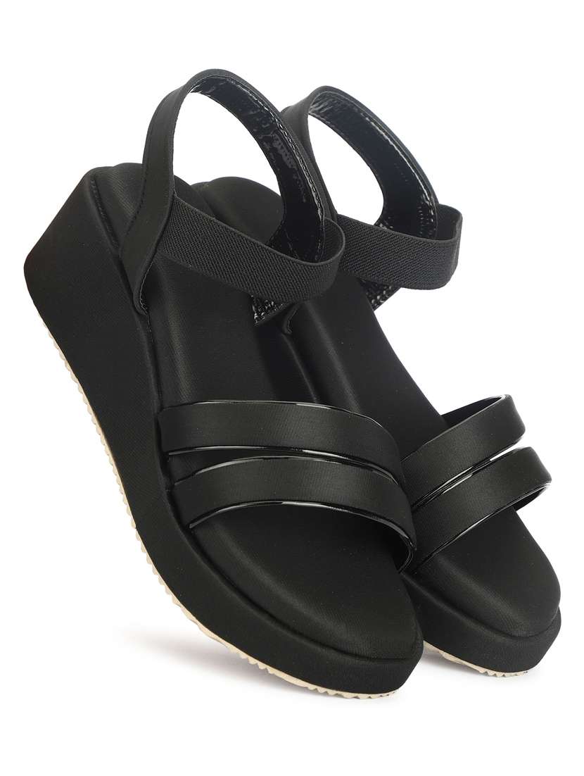 Women Solid Ankle Strap Wedges - 22576956 -  Standard Image - 1