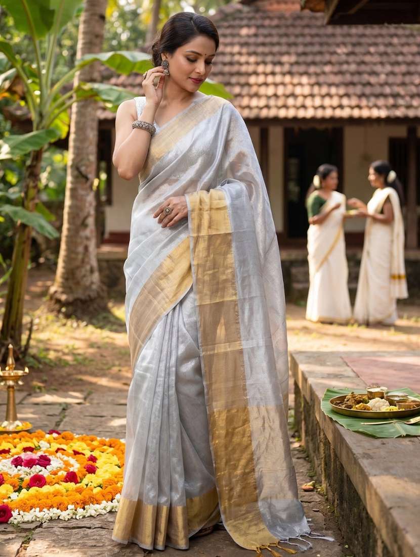 women solid handloom saree with blouse - 22576967 -  Standard Image - 4