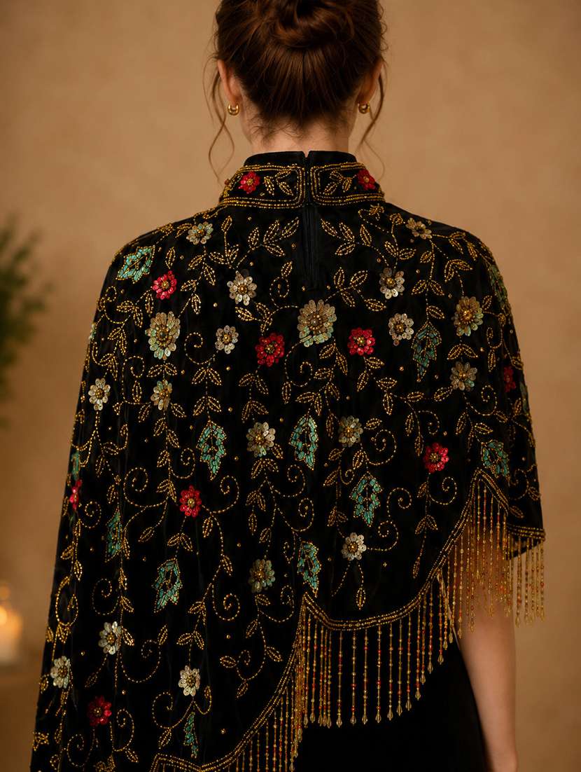 Women Embroidered High Neck Short Cape - 22576976 -  Standard Image - 4