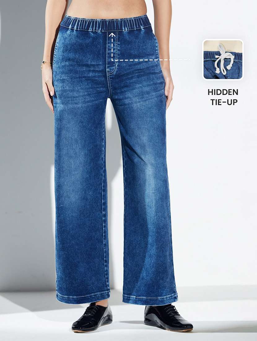 women washed high rise wide leg jeans - 22576984 -  Standard Image - 4