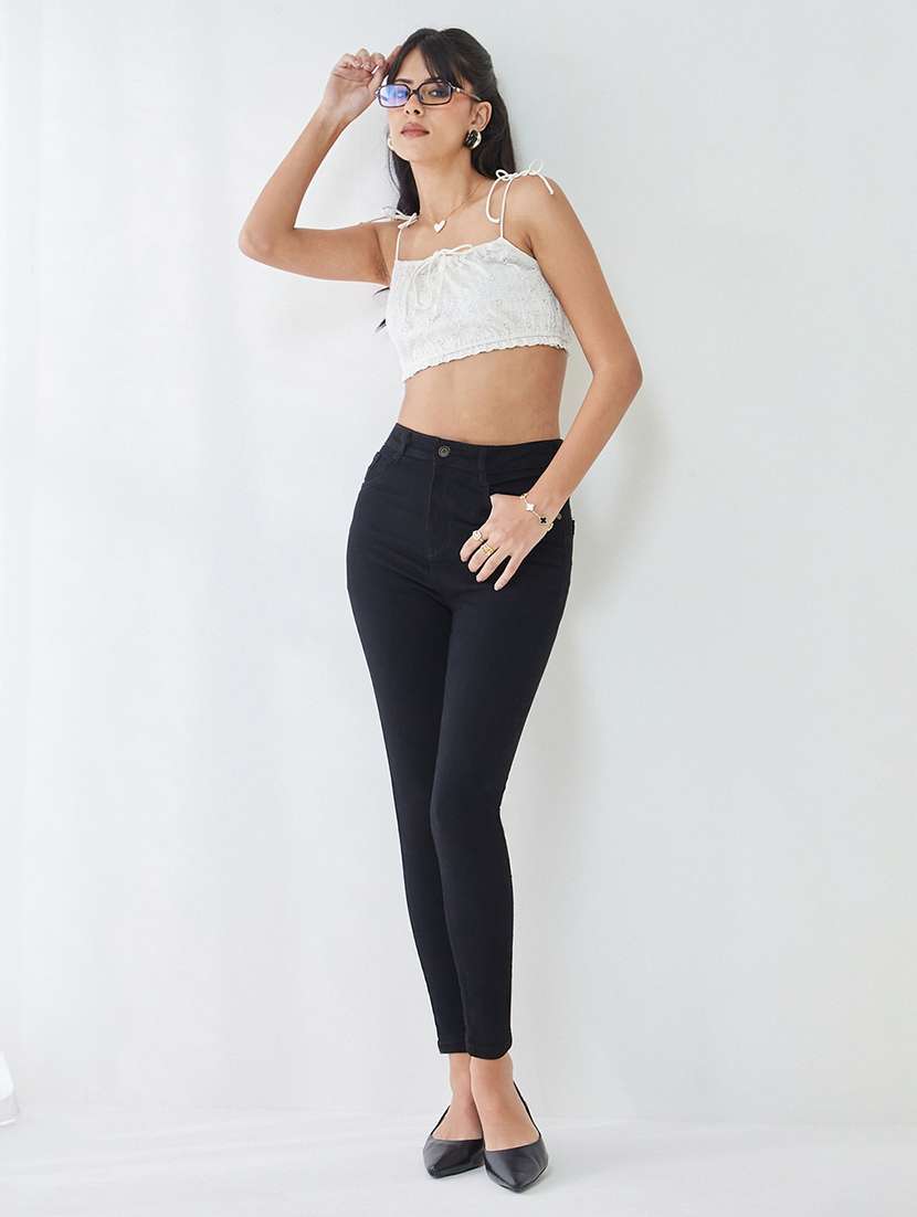 women solid high rise skinny jeans - 22576991 -  Standard Image - 4
