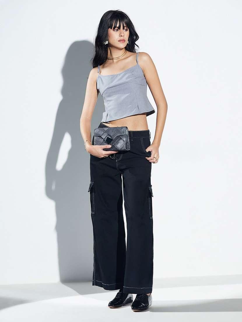 women solid high rise cargo jeans - 22577000 -  Standard Image - 4