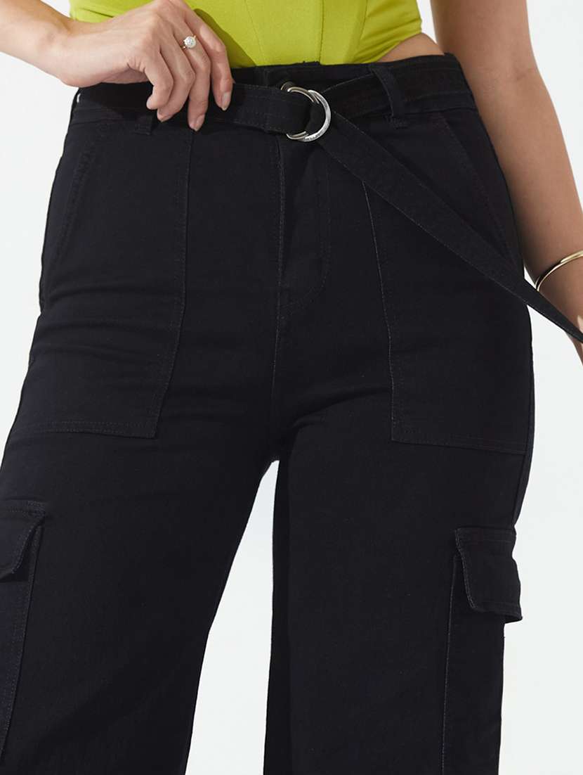women solid high rise cargo jeans - 22577012 -  Standard Image - 1