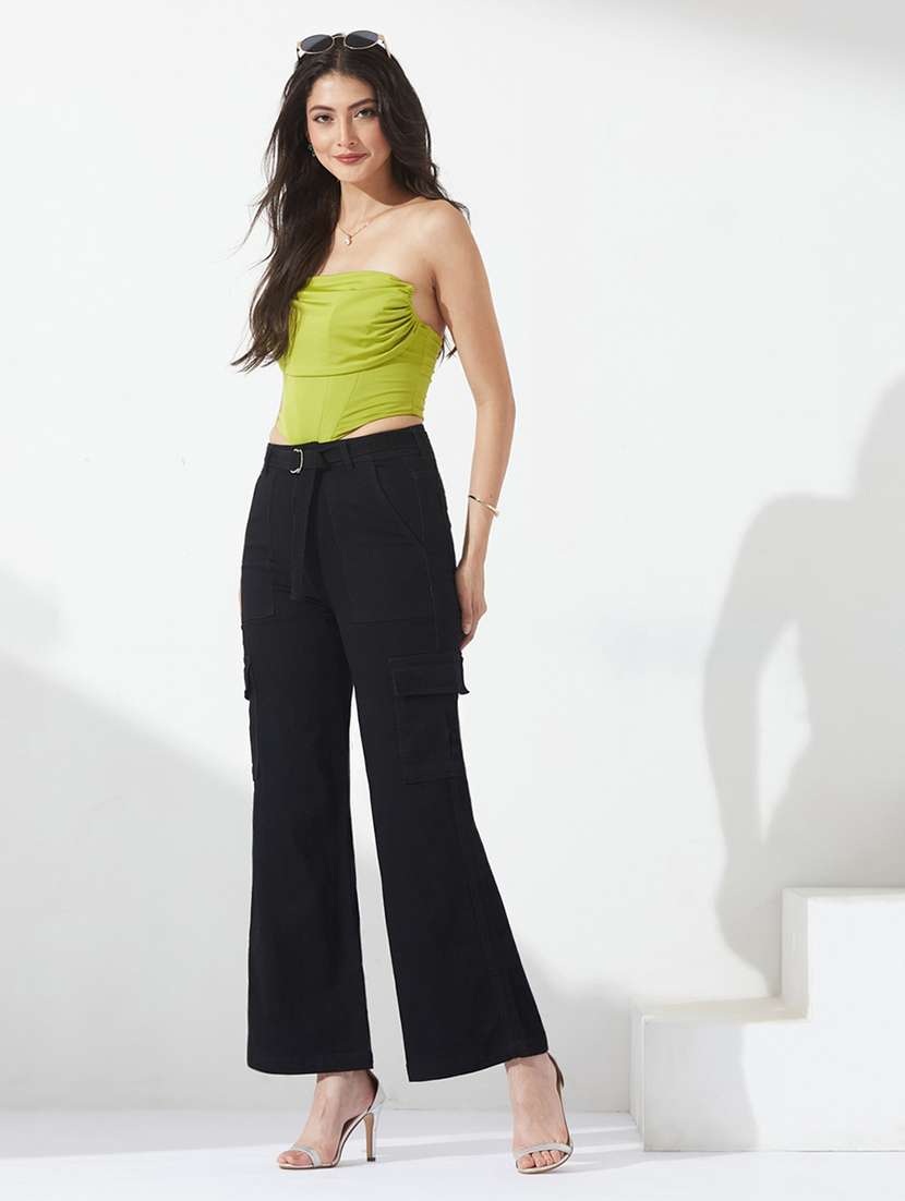 women solid high rise cargo jeans - 22577012 -  Standard Image - 4