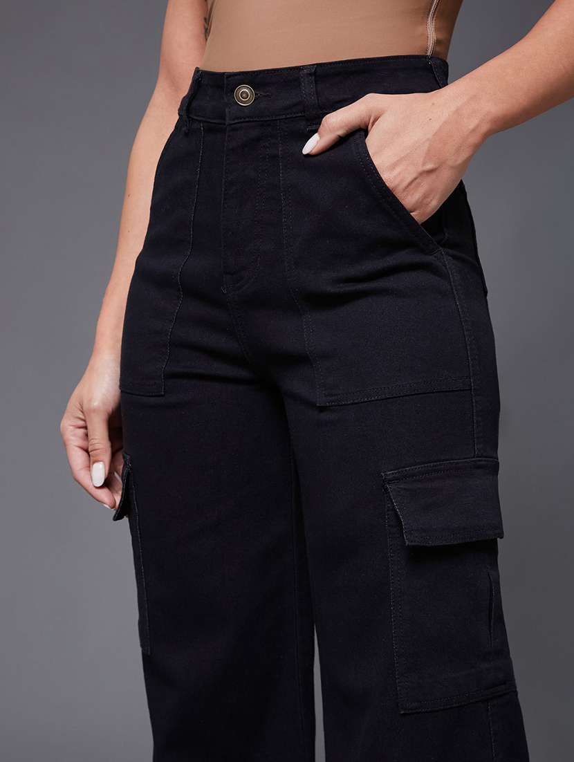 Women Solid High Rise Cargo Jeans - 22577020 -  Standard Image - 1