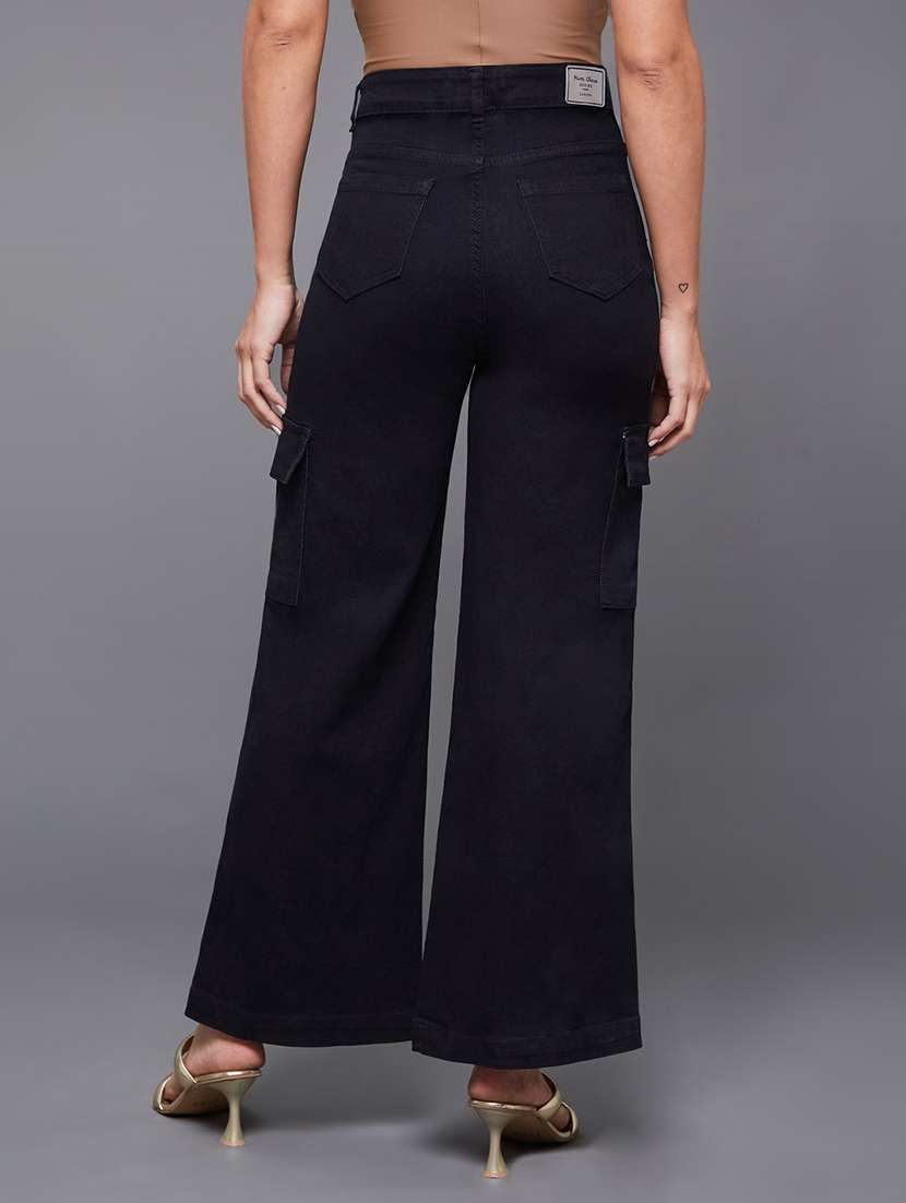 Women Solid High Rise Cargo Jeans - 22577020 -  Standard Image - 4