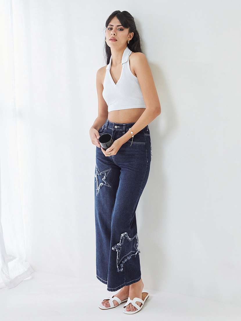 women distressed high rise wide leg jeans - 22577037 -  Standard Image - 4