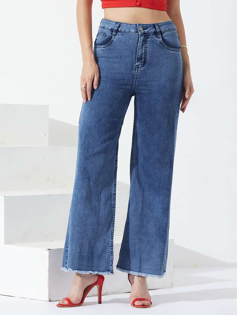 women washed high rise wide leg jeans