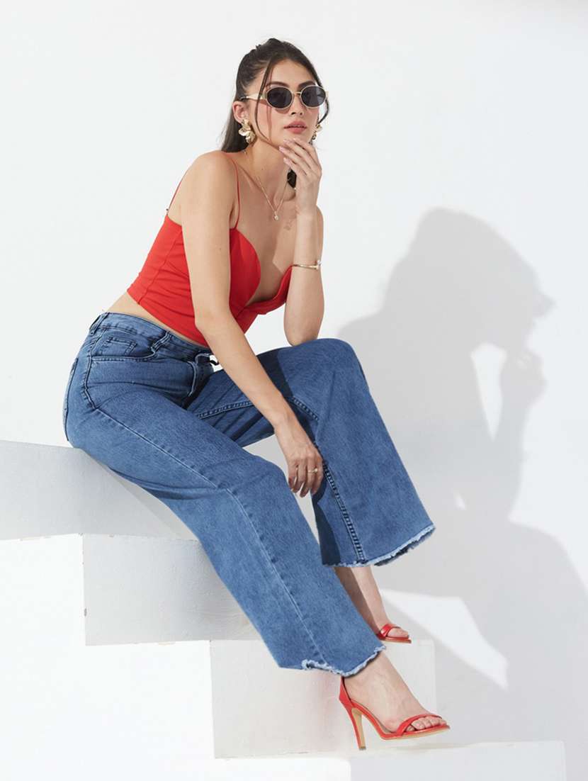 women washed high rise wide leg jeans - 22577051 -  Standard Image - 4