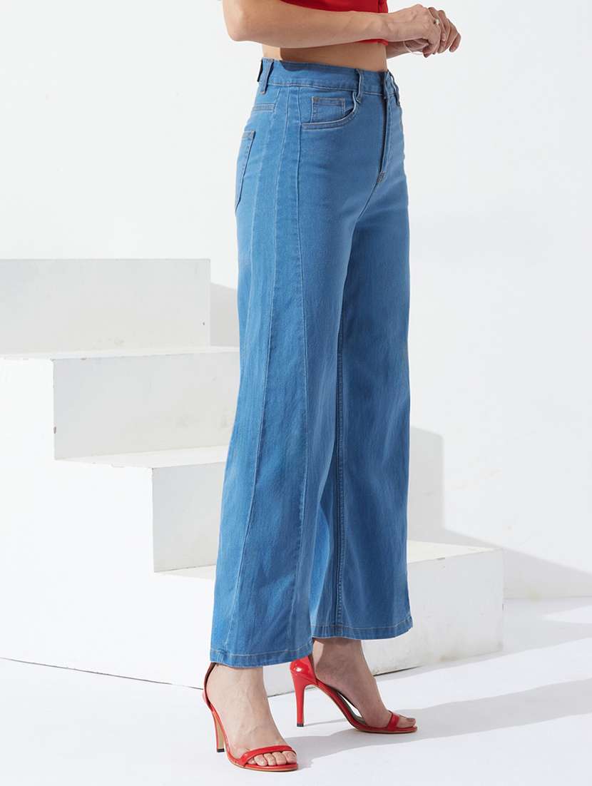 women solid high rise wide leg jeans - 22577066 -  Standard Image - 1