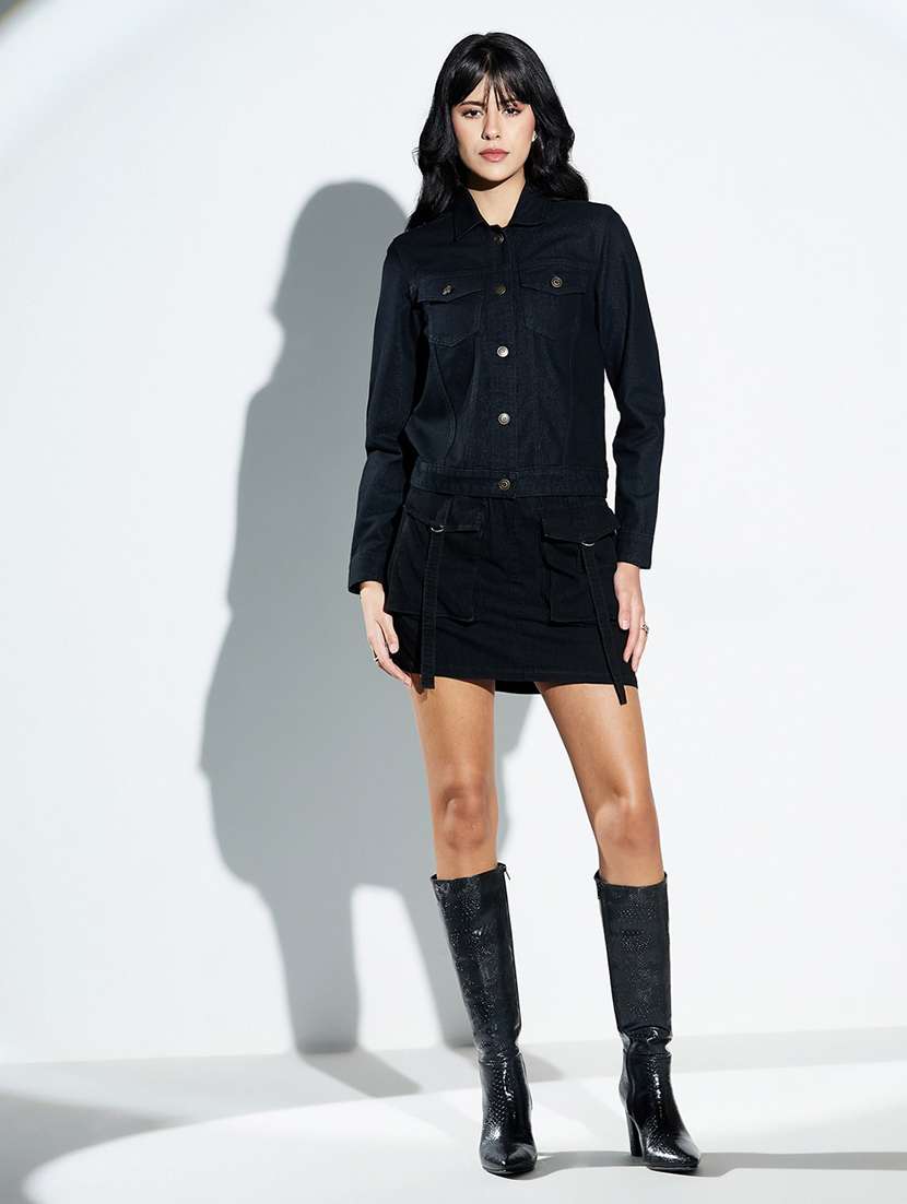 women solid high rise denim cargo skirt - 22577102 -  Standard Image - 1