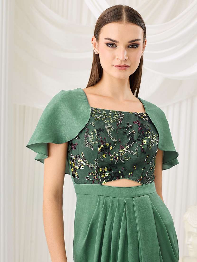 Women Embroidered Cape Sleeves Asymmetric Dress - 22577116 -  Standard Image - 1