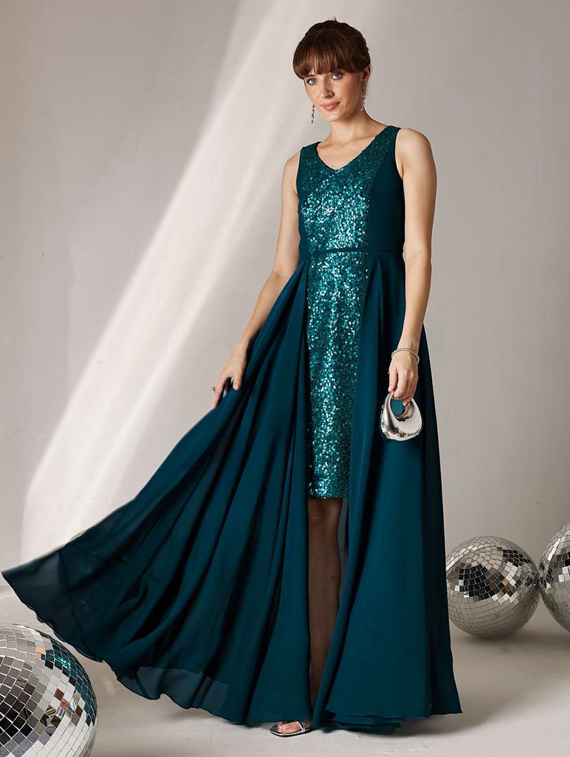 women sequined sleeveless fit and flare dress
