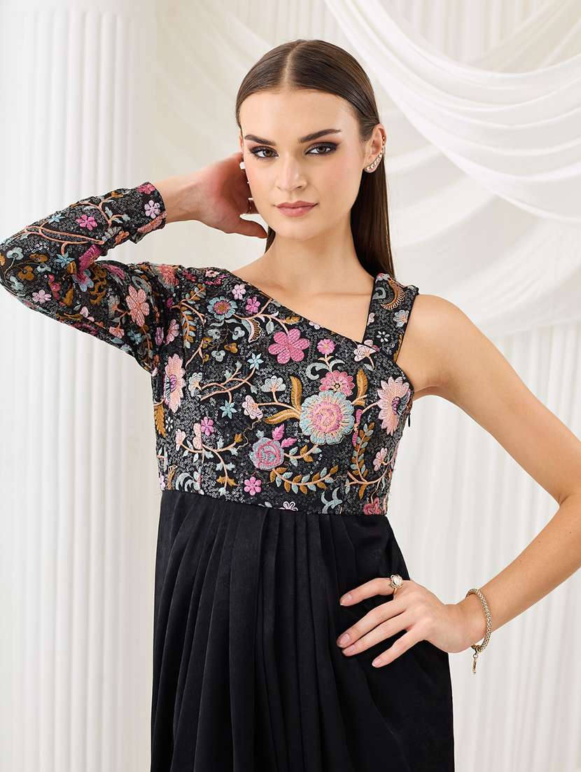 Women Embroidered Asymmetric Neck Sheath Dress - 22577133 -  Standard Image - 1