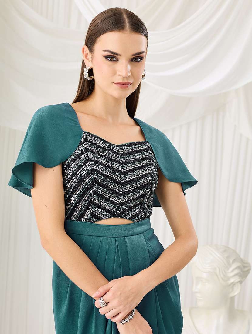 women sequined cape sleeves layered dress - 22577155 -  Standard Image - 1