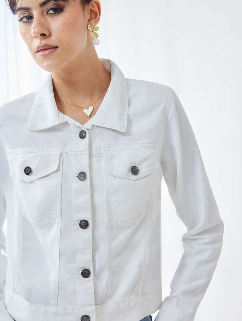 women solid long sleeves denim jacket - 22577162 -  Standard Image - 1
